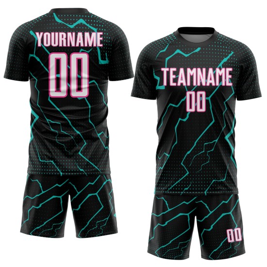 White Jersey Lightning Aqua-Pink Black Sports Custom Uniform Soccer Sublimation White Jersey Lightning Aqua-Pink Black Sports Custom Uniform Soccer Sublimation