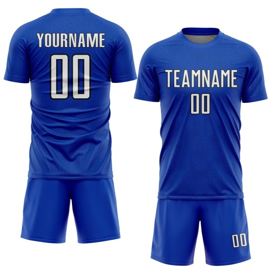 Sublimation Shape White-Black Sports Custom Geometric Blue Soccer Uniform Jersey Thunder