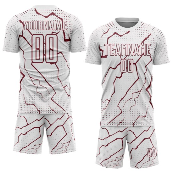 Sublimation Uniform Custom Sports Lightning White Soccer Jersey Burgundy