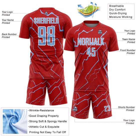 Soccer Red Light Sports Blue-White Uniform Custom Jersey Sublimation Lightning