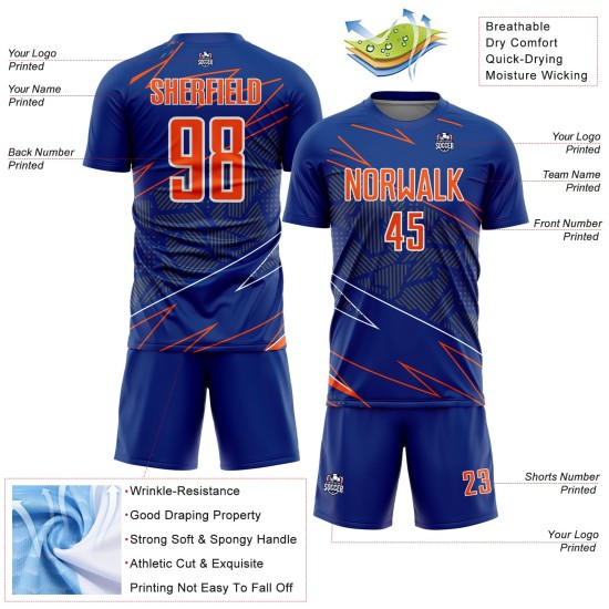 Lines Sublimation Royal Uniform Orange-White Sports Jersey Custom Soccer Lines Sublimation Royal Uniform Orange-White Sports Jersey Custom Soccer