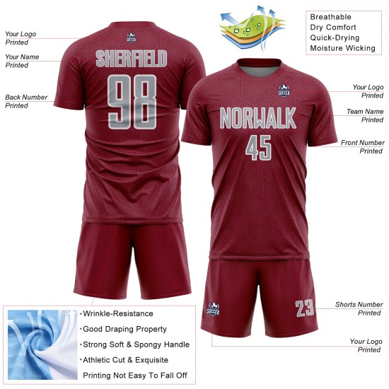 Sublimation Jersey Sports Geometric Crimson Gray-White Soccer Uniform Shape Custom