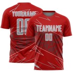 Jersey Uniform Sublimation Soccer Lines Red Custom Sports Gray-White