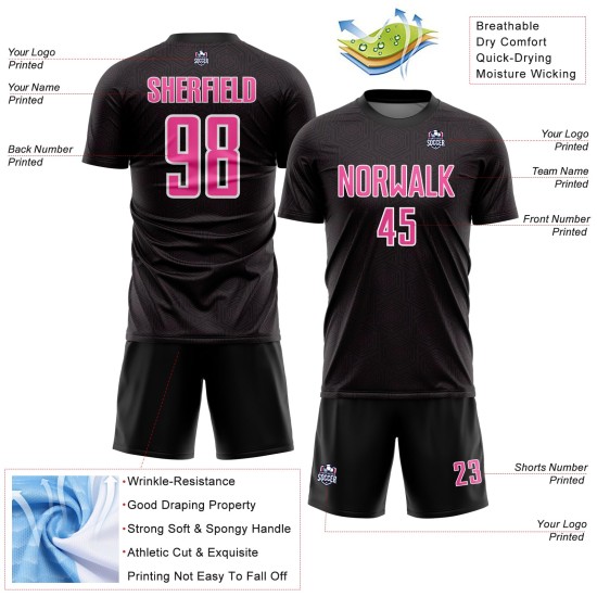 Pink-White Sublimation Soccer Sports Geometric Jersey Custom Black Uniform Shape