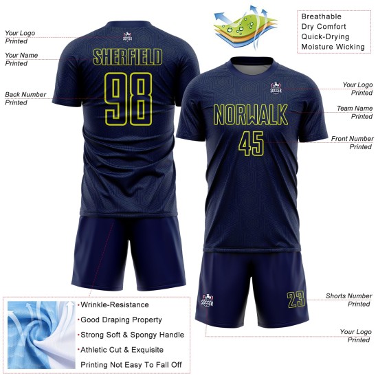 Uniform Shape Neon Geometric Sublimation Custom Sports Soccer Yellow Jersey Navy Uniform Shape Neon Geometric Sublimation Custom Sports Soccer Yellow Jersey Navy